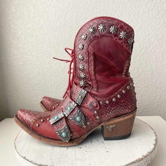 Lane SHOWDOWN Womens Cowboy Boots 7.5 Red Short Western Cowgirl Lace-up Booties - Picture 4 of 11